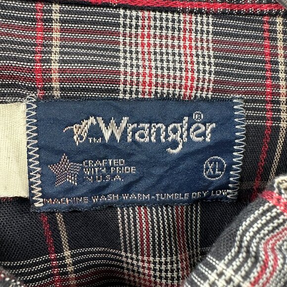 Wrangler Mens Western Shirt‎ Extra Large Red Black Plaid Long Sleeve Pearl Snap - Picture 4 of 14